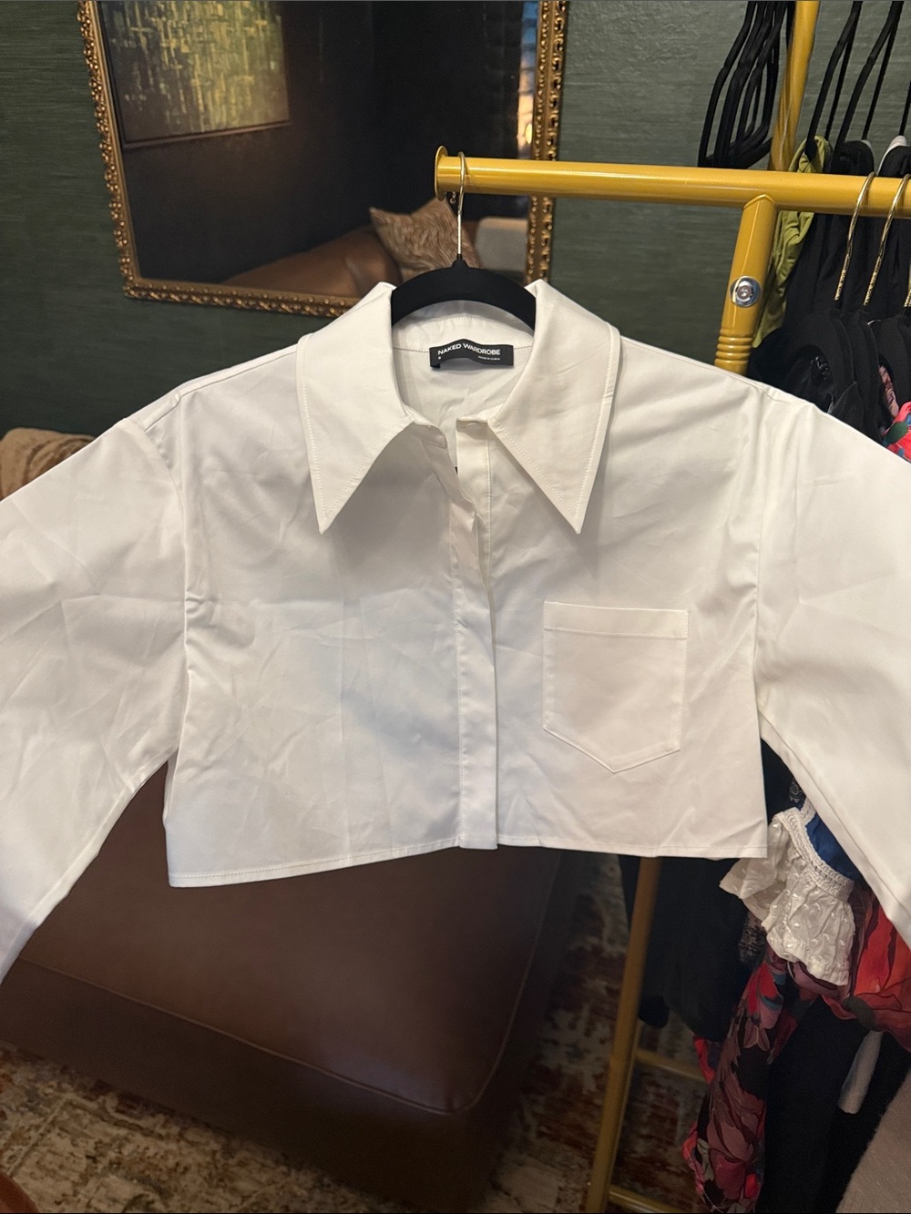naked wardrobe White Cropped Button-Down Shirt for Kids